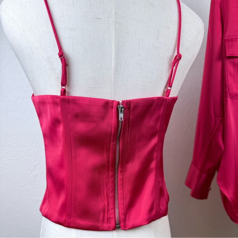 NWT Jason Wu Fuchsia Satin 2 Piece Set Blouse & Bustier M BarbieCore FrenchChic - Picture 4 of 16